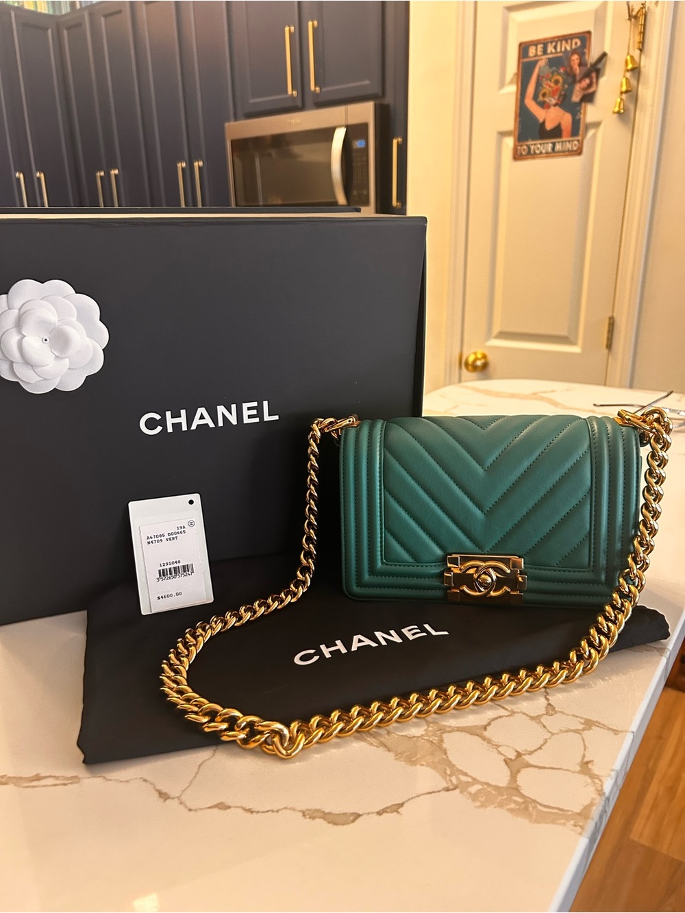 Chanel Green Chevron Quilted Leather Chain Shoulder Bag